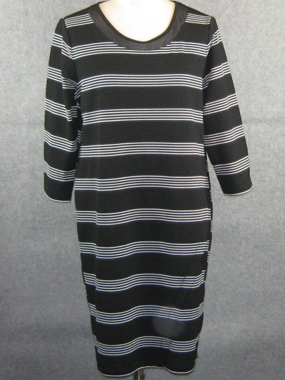 Chico's Textured Dress Black White Stripe